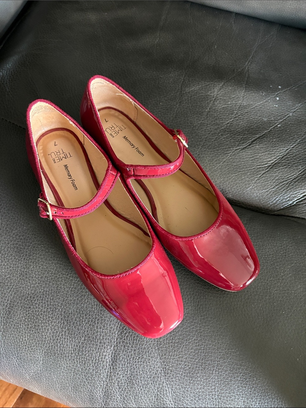 Time and Tru Red Patent Mary Jane Flats